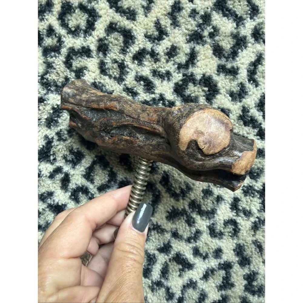 Vintage Corkscrew Natural Gnarled Root Wood Handle Open Bell Wine Bottle Opener